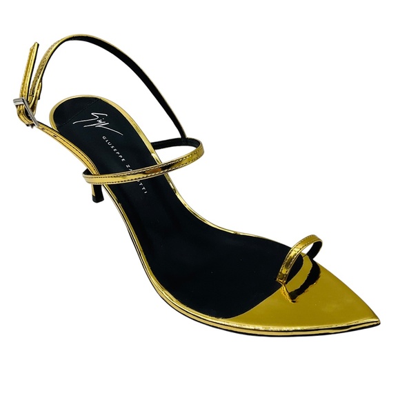 GIUSEPPE ZANOTTI GOLD METALLIC LEATHER TOE RING HIGH HEEL SANDALS
